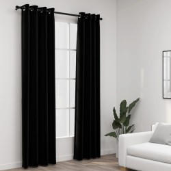 vidaXL Verdunkelungsvorhänge Ösen Leinenoptik 2 Stk. Schwarz 140x245cm