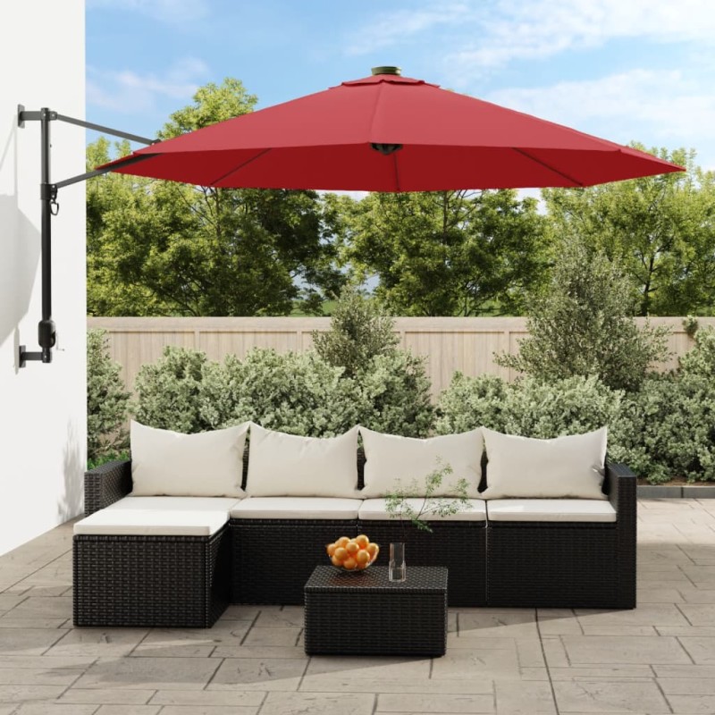 vidaXL Wand-Sonnenschirm mit LEDs Knallrot 290 cm vidaXL Wand-Sonnenschirm mit LEDs Knallrot 290 cm