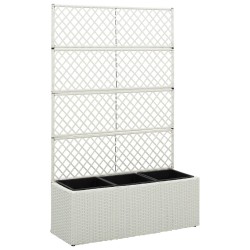 vidaXL Hochbeet mit Rankgitter 3 Töpfe 83x30x130 cm Poly Rattan Weiß