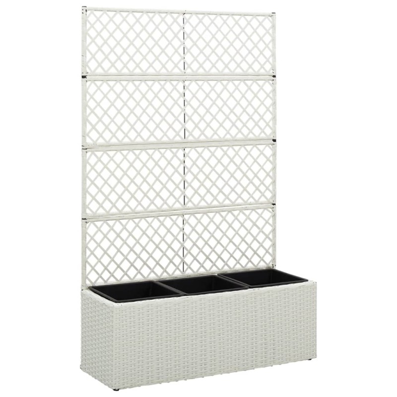 vidaXL Hochbeet mit Rankgitter 3 Töpfe 83x30x130 cm Poly Rattan Weiß vidaXL Hochbeet mit Rankgitter 3 Töpfe 83x30x130 cm Poly Rattan Weiß