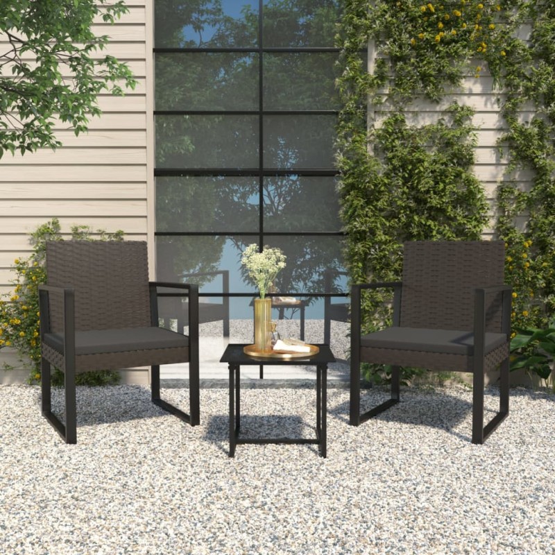 3-tlg. Garten-Lounge-Set mit Kissen Schwarz Poly Rattan 3-tlg. Garten-Lounge-Set mit Kissen Schwarz Poly Rattan