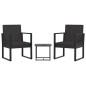 3-tlg. Garten-Lounge-Set mit Kissen Schwarz Poly Rattan 3-tlg. Garten-Lounge-Set mit Kissen Schwarz Poly Rattan