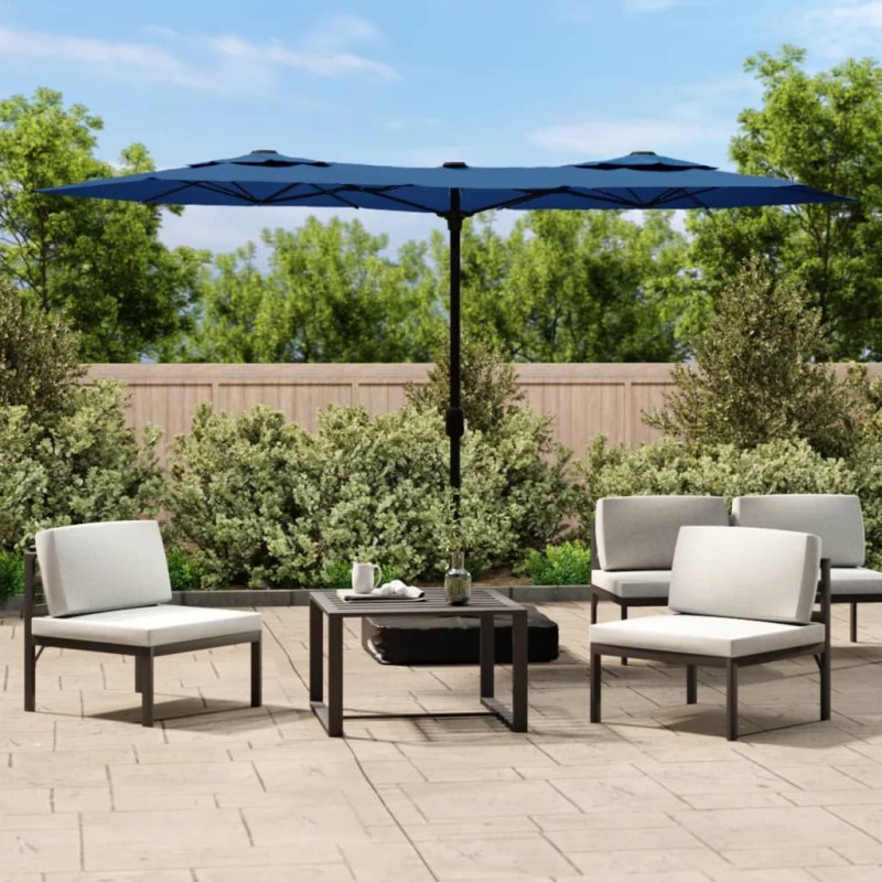 vidaXL Doppelsonnenschirm mit LEDs Azurblau 316x240 cm vidaXL Doppelsonnenschirm mit LEDs Azurblau 316x240 cm