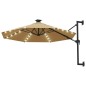 vidaXL Sonnenschirm Wandmontage mit LEDs und Metallmast 300 cm Taupe vidaXL Sonnenschirm Wandmontage mit LEDs und Metallmast 300 cm Taupe