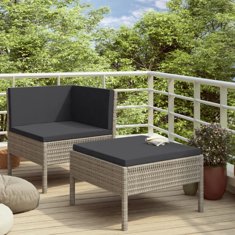 2-tlg. Garten-Lounge-Set mit Auflagen Poly Rattan Grau 2-tlg. Garten-Lounge-Set mit Auflagen Poly Rattan Grau