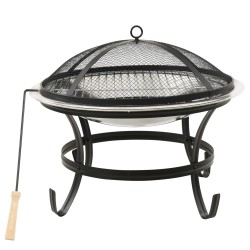 vidaXL 2in1 Feuerschale und Grill mit Schürhaken 56x56x49 cm Edelstahl