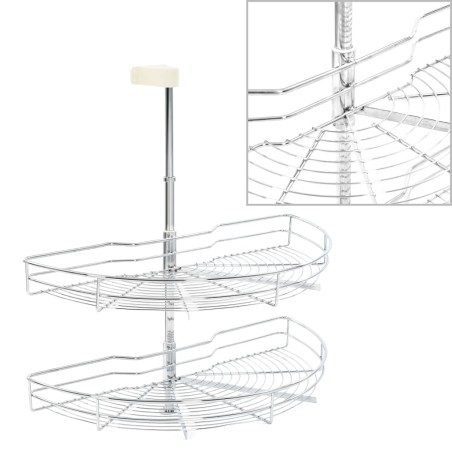 vidaXL 2-stufiger Küchen-Drahtkorb Silbern 180 Grad 75x38x80 cm