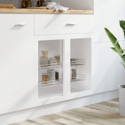 vidaXL 2-stufiger Küchen-Drahtkorb Silbern 180 Grad 75x38x80 cm
