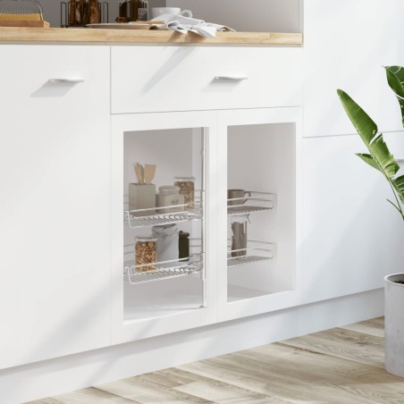 vidaXL 2-stufiger Küchen-Drahtkorb Silbern 180 Grad 75x38x80 cm