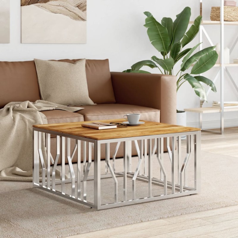 vidaXL Couchtisch Silbern Edelstahl und Massivholz Akazie vidaXL Couchtisch Silbern Edelstahl und Massivholz Akazie