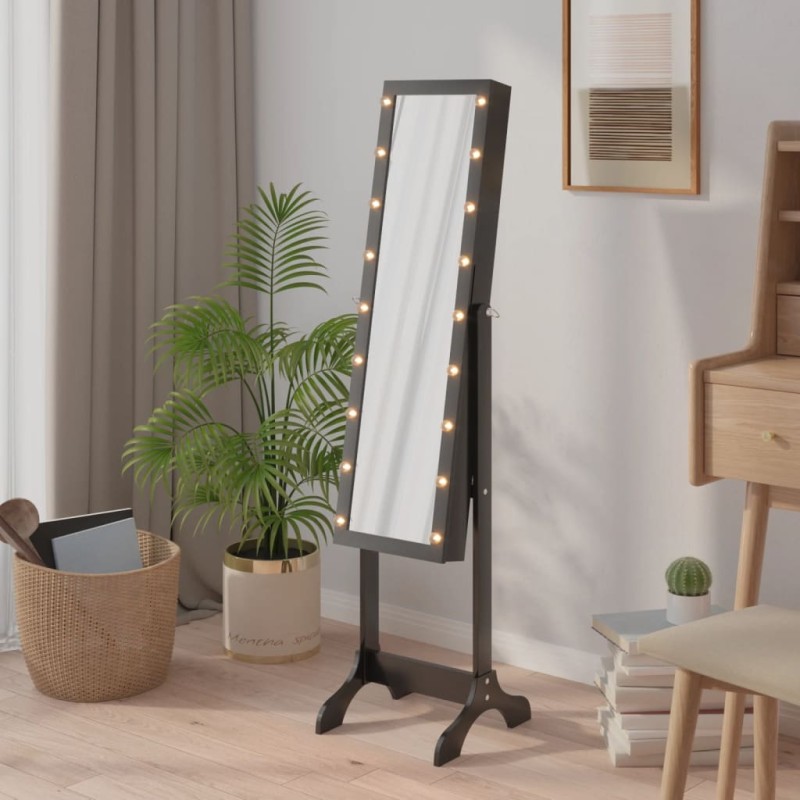 vidaXL Standspiegel mit LED Schwarz 34x37x146 cm vidaXL Standspiegel mit LED Schwarz 34x37x146 cm