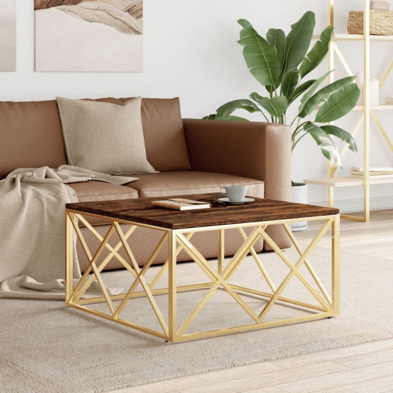 vidaXL Couchtisch Golden Edelstahl und Altholz Massiv vidaXL Couchtisch Golden Edelstahl und Altholz Massiv