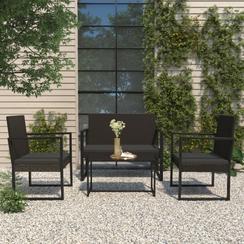4-tlg. Garten-Lounge-Set mit Kissen Schwarz Poly Rattan 4-tlg. Garten-Lounge-Set mit Kissen Schwarz Poly Rattan