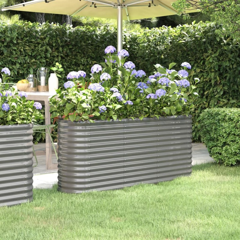vidaXL Hochbeet Pulverbeschichteter Stahl 152x40x68 cm Grau vidaXL Hochbeet Pulverbeschichteter Stahl 152x40x68 cm Grau
