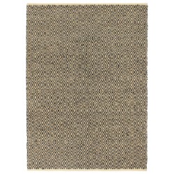 vidaXL Handgewebter Chindi-Teppich Leder Baumwolle 160x230cm Schwarz