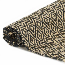 vidaXL Handgewebter Chindi-Teppich Leder Baumwolle 160x230cm Schwarz