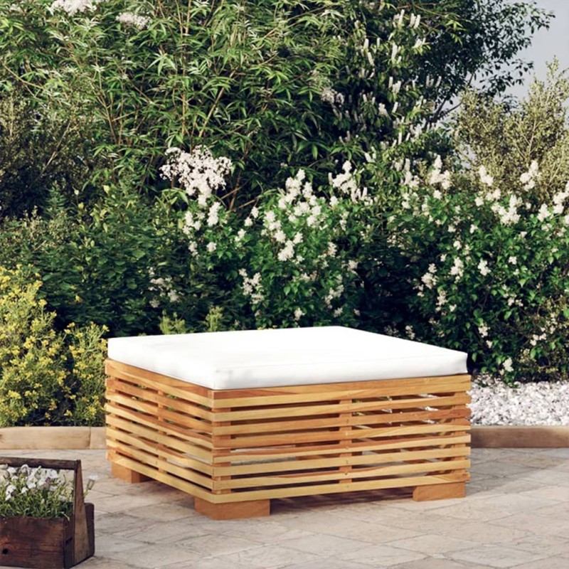 Gartenhocker mit Creme Kissen Massivholz Teak Gartenhocker mit Creme Kissen Massivholz Teak