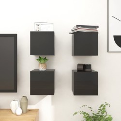 vidaXL TV-Wandschränke 4 Stk. Hochglanz-Schwarz 30,5x30x30 cm