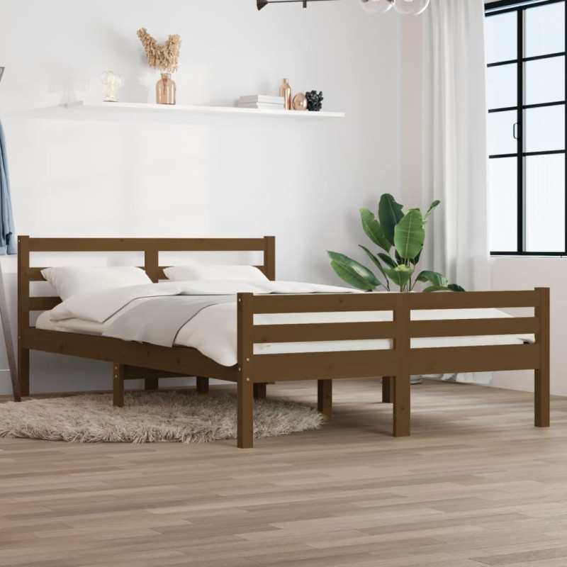 vidaXL Massivholzbett Honigbraun 135x190 cm vidaXL Massivholzbett Honigbraun 135x190 cm