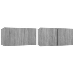 vidaXL TV-Wandschrank Grau Sonoma 2 Stk. 60x30x30 cm Holzwerkstoff