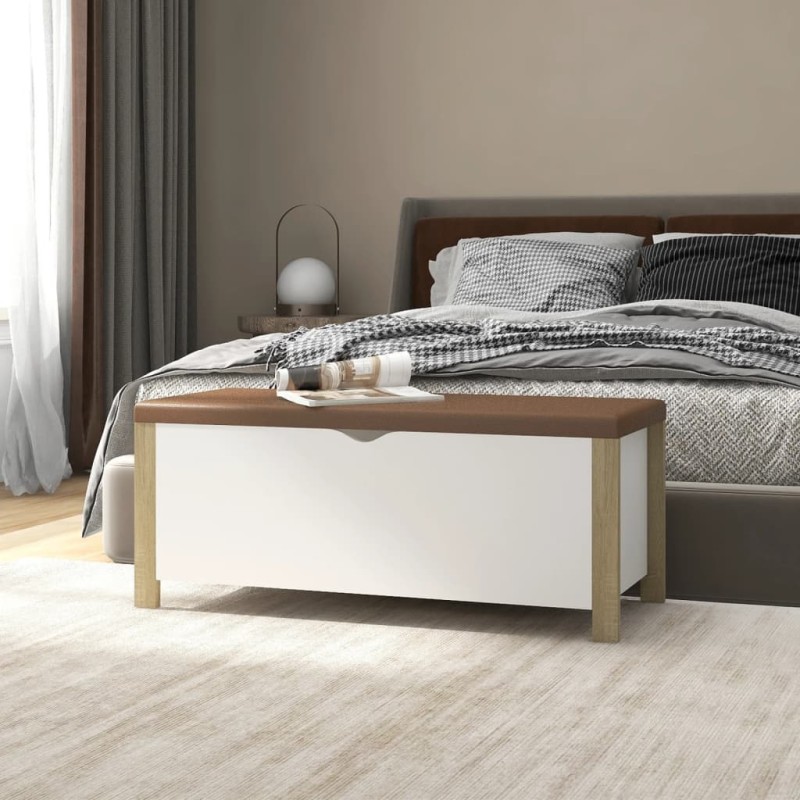 Sitzbank mit Stauraum und Kissen Weiß Sonoma-Eiche 105x40x45cm Sitzbank mit Stauraum und Kissen Weiß Sonoma-Eiche 105x40x45cm