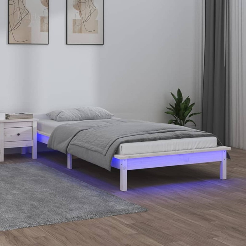 vidaXL Massivholzbett mit LEDs Weiß 90x190 cm vidaXL Massivholzbett mit LEDs Weiß 90x190 cm