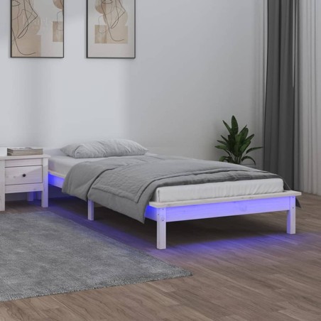 vidaXL Massivholzbett mit LEDs Weiß 90x190 cm