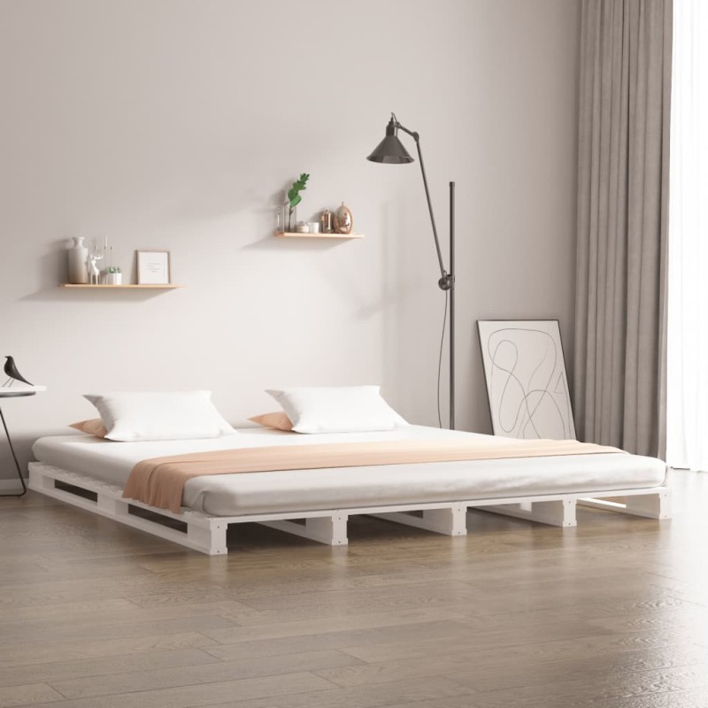vidaXL Palettenbett Weiß 135x190 cm Massivholz Kiefer vidaXL Palettenbett Weiß 135x190 cm Massivholz Kiefer