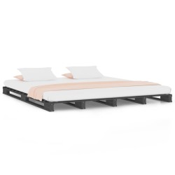 vidaXL Palettenbett Grau 135x190 cm Massivholz Kiefer
