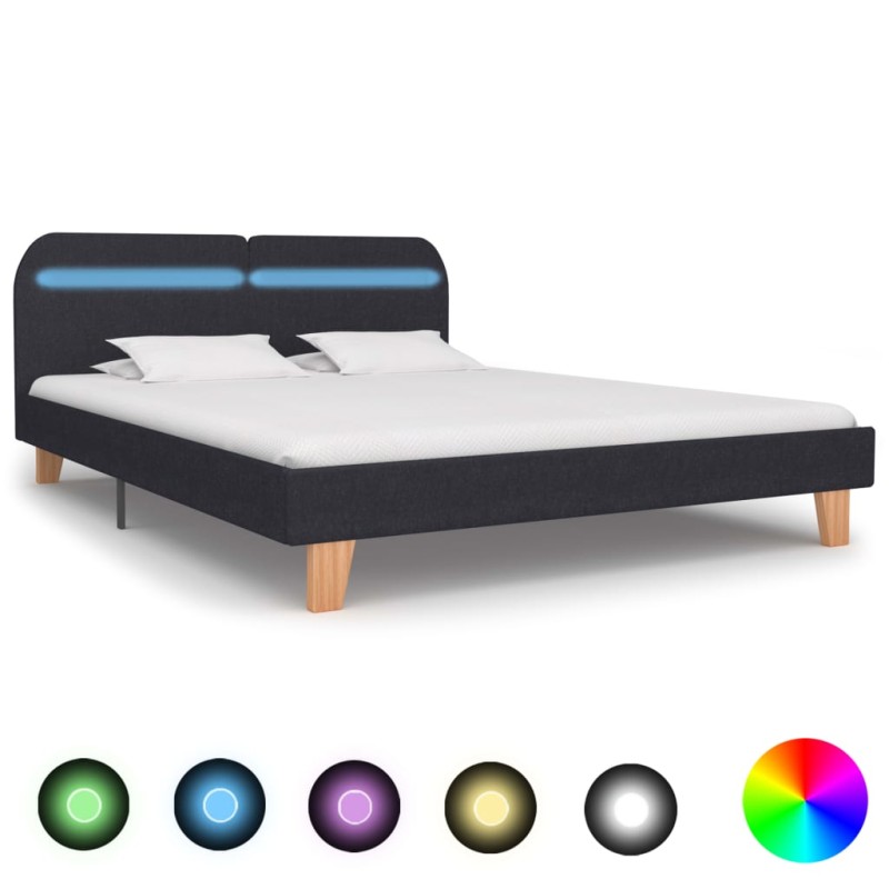 Bettgestell mit LED Dunkelgrau Stoff 180×200 cm Bettgestell mit LED Dunkelgrau Stoff 180×200 cm