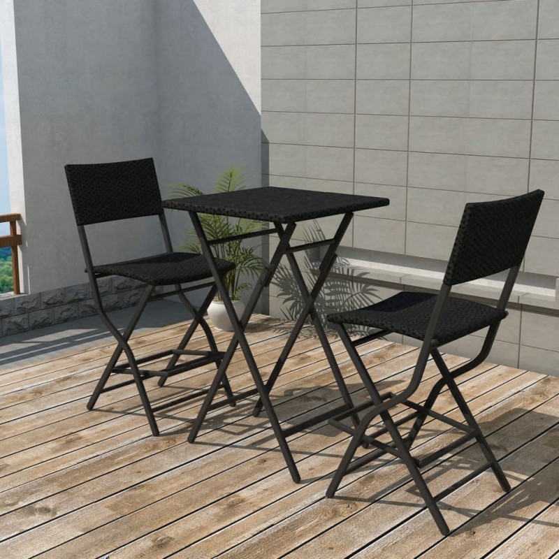 vidaXL 3-tlg. Bistro-Set Klappbar Stahl Poly Rattan Schwarz vidaXL 3-tlg. Bistro-Set Klappbar Stahl Poly Rattan Schwarz