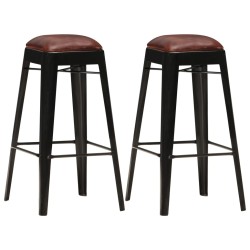 Barhocker 2 Stk. Schwarz Echtleder