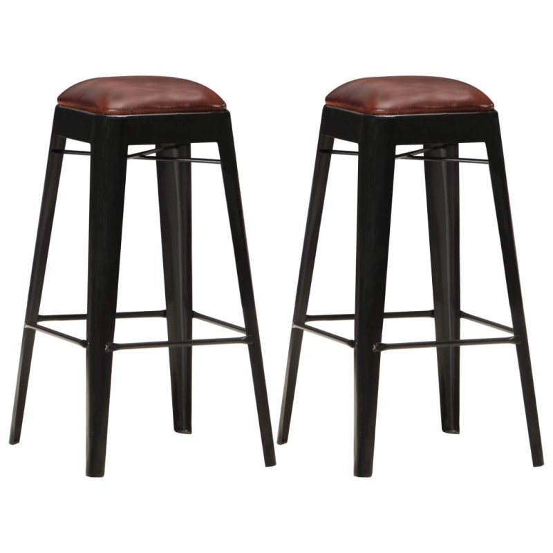 Barhocker 2 Stk. Schwarz Echtleder Barhocker 2 Stk. Schwarz Echtleder