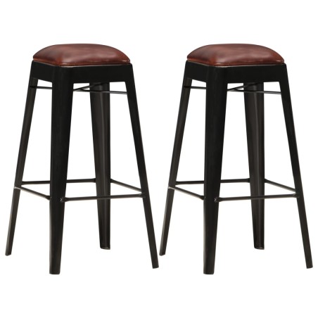Barhocker 2 Stk. Schwarz Echtleder