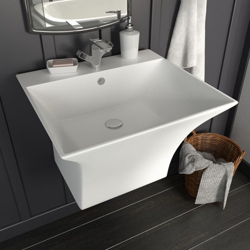 vidaXL Waschbecken Wandmontage Keramik Weiß 500 x 450 x 410 mm vidaXL Waschbecken Wandmontage Keramik Weiß 500 x 450 x 410 mm