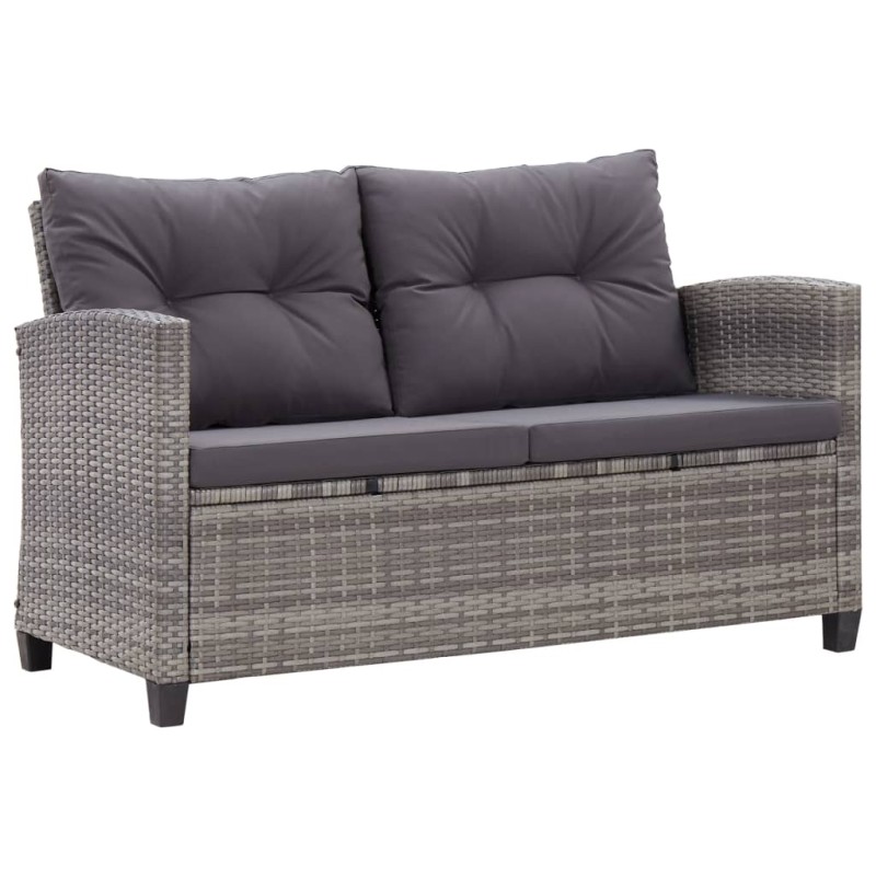 2-Sitzer-Gartensofa mit Kissen Grau 124 cm Poly Rattan 2-Sitzer-Gartensofa mit Kissen Grau 124 cm Poly Rattan