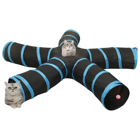 vidaXL Katzentunnel 5-Wege Schwarz und Blau 25 cm Polyester
