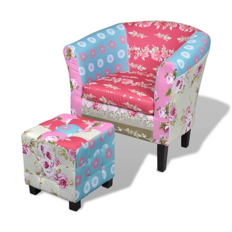 vidaXL Französischer Sessel mit Fußhocker Patchwork-Design vidaXL Französischer Sessel mit Fußhocker Patchwork-Design