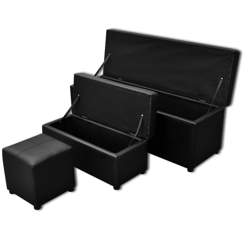 Aufbewahrungsbank Kunstleder schwarz Fußstütze Set 3-teilig Aufbewahrungsbank Kunstleder schwarz Fußstütze Set 3-teilig