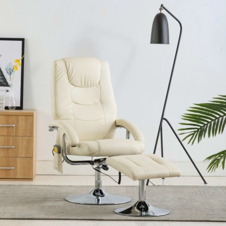 Massagesessel mit Fußhocker Cremeweiß Kunstleder