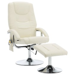 Massagesessel mit Fußhocker Cremeweiß Kunstleder