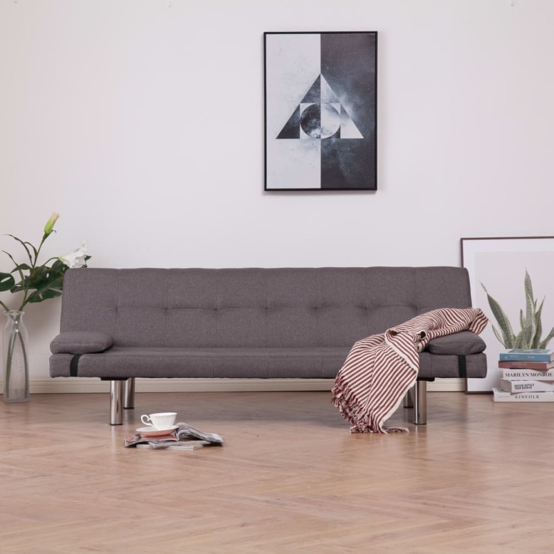 vidaXL Schlafsofa mit zwei Kissen Taupe Polyester vidaXL Schlafsofa mit zwei Kissen Taupe Polyester