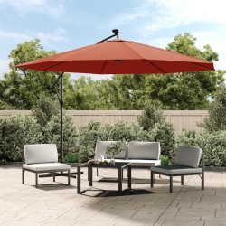 vidaXL Ampelschirm mit LED-Leuchten Terrakottarot 350 cm
