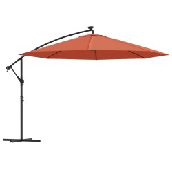 vidaXL Ampelschirm mit LED-Leuchten Terrakottarot 350 cm