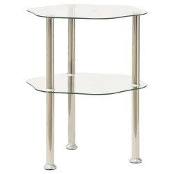vidaXL Beistelltisch mit 2 Ablagen Transparent 38x38x50 cm Hartglas