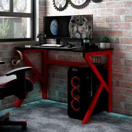 vidaXL Gaming-Schreibtisch mit K-Gestell Schwarz und Rot 110x60x75 cm