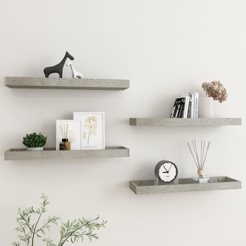 vidaXL Loggia Wandregale 4 Stk. Betongrau 60x15x4 cm MDF vidaXL Loggia Wandregale 4 Stk. Betongrau 60x15x4 cm MDF