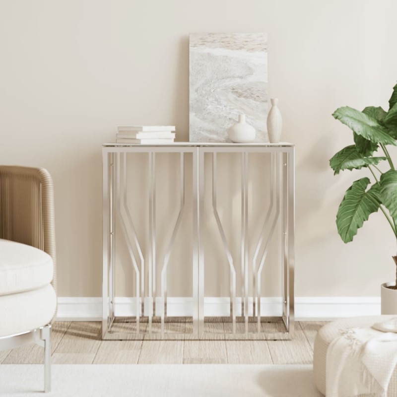 vidaXL Konsolentisch Silbern 70x30x70 cm Edelstahl und Glas vidaXL Konsolentisch Silbern 70x30x70 cm Edelstahl und Glas