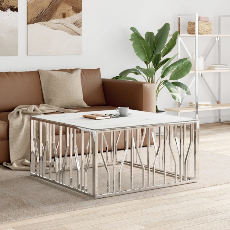 vidaXL Couchtisch Silbern 100x100x50 cm Edelstahl und Glas vidaXL Couchtisch Silbern 100x100x50 cm Edelstahl und Glas