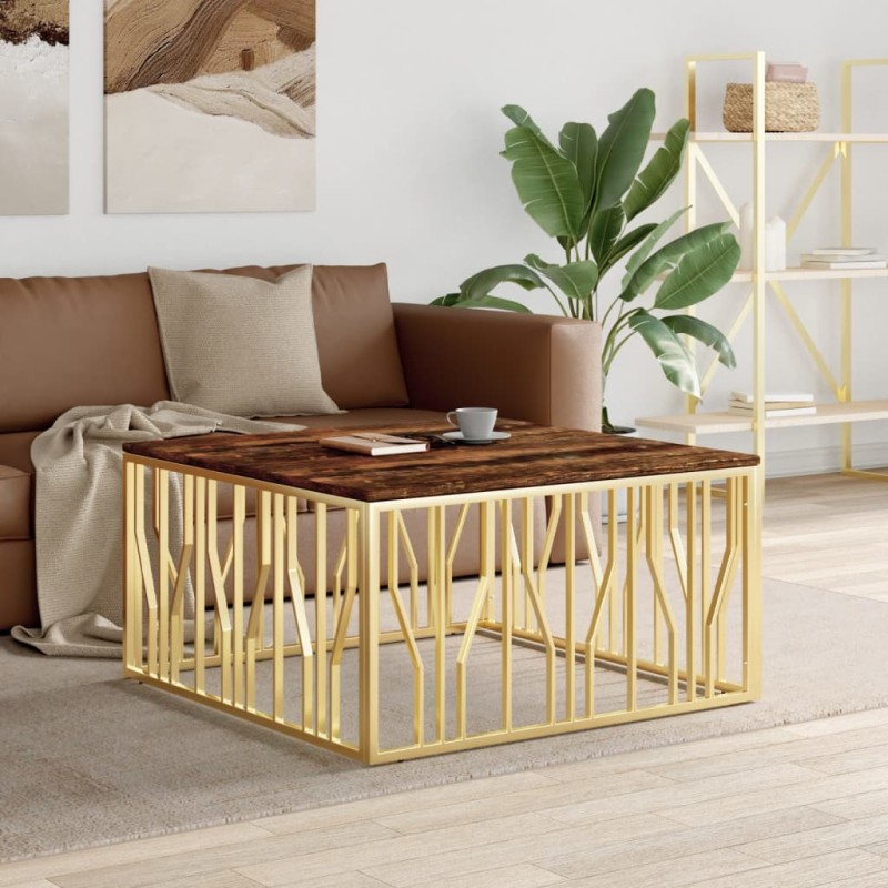 vidaXL Couchtisch Golden Edelstahl und Altholz Massiv vidaXL Couchtisch Golden Edelstahl und Altholz Massiv